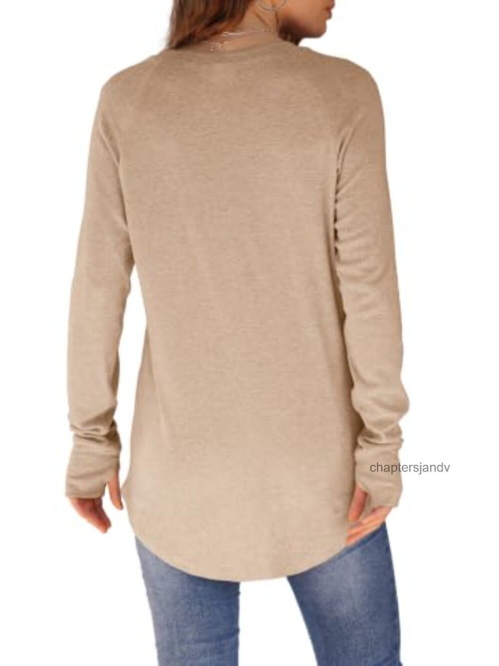 Womens Long Sleeve Tunic Top Thumb Hole Curved Hem Loose Fit Casual - Picture 3 of 6